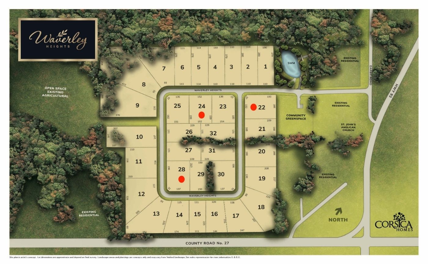 Waverley Heights estate lot site plan with highlighted lots